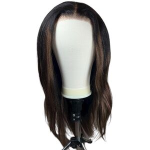 UNICE Chestnut Brown Ombre Yaki Straight Human Hair Pre Everything 20 Inch Wig